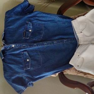 Columbia denim shirt and liz burmua shorts